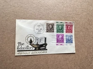 US 1940 FDC (FA20) +Famous Americans #859-63 +American Educators +Cachet +1FDC - Picture 1 of 2