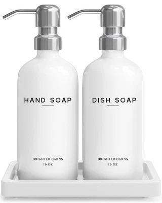 Juego dispensador de jabón para manos y platos de vidrio blanco de - Juego dispensador de jabón de cocina... Foto 1 de 4