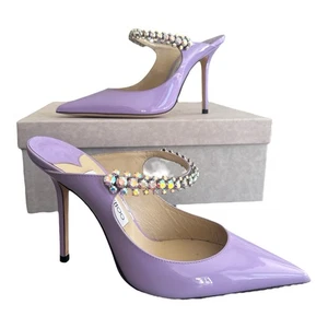 Jimmy Choo Bing Sandale Riemchen Crystal Pearl Heels UK5 38 Bing Lack Glyzinie - Bild 1 von 20