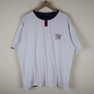 复古 GAP 轨道继电器双面衬衫白色海军蓝 XL/2XL 25x29.5 — 第 1/4 张图片