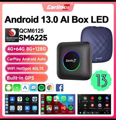 ✅CarlinKit AI Box LED Android 13 con YouTube, TV,Netflix e CarPlay Wireless ✅ - Immagine 1 di 4