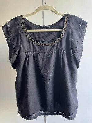 SITA MURT Spain Grey Wool Top w Metal Beads Sequins  Barneys NY Size 40 / XS-NEW - Image 1 of 4