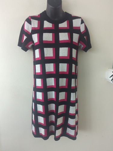 Mini abito Kate Spade New York stampato a quadri nero grigio fucsia XXs