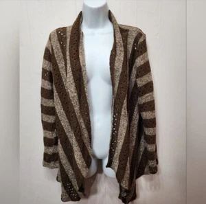 Blu Pepper Strickjacke Pullover Large braun hellbraun gestreift lässig vorne offen C118 Z - Bild 1 von 6