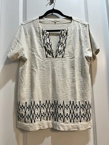 Top Madewell Mujer Mediano Blanco Punto de Caja Bordado Cuello en V Manga Corta - Imagen 1 de 7