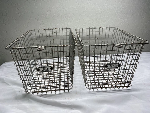 Vintage Kaspar Wire Metal Industrial Gym Locker Basket Shiner, Texas - 2 Baskets Cover