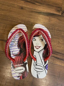 Original HAVAIANAS Slim Princess Ariel Flip Flop Sandals Size 7/8 Red Beaded - Picture 1 of 5