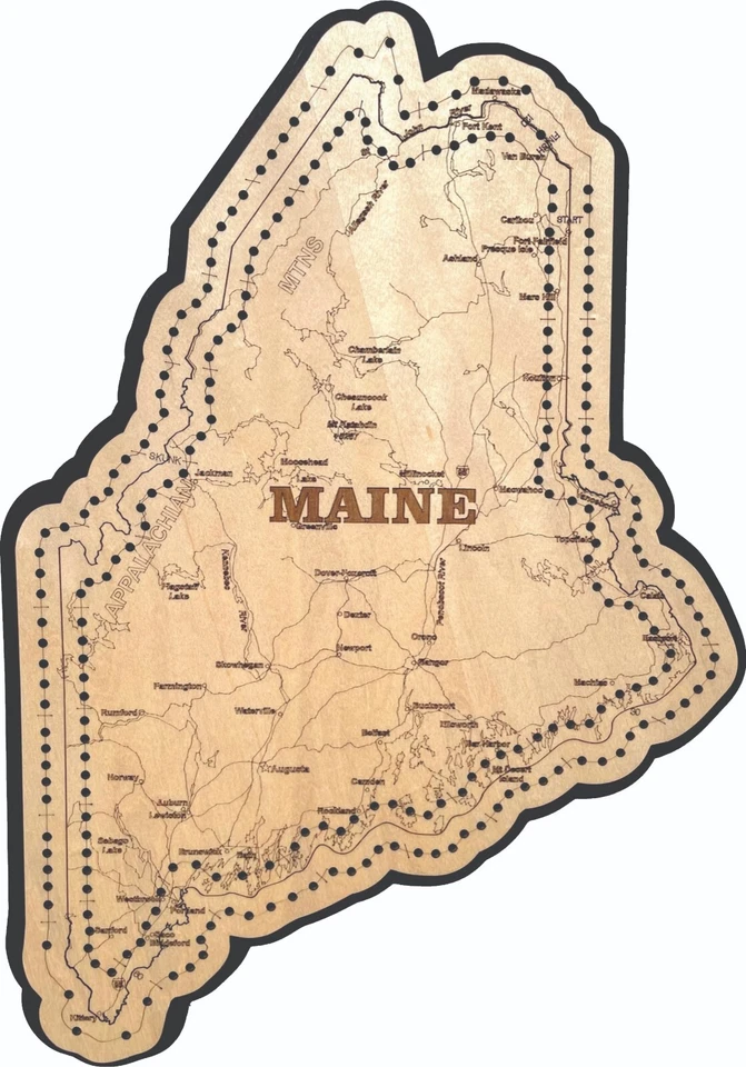 Maine State Shape Road Map Cribbage Board - Image 1 of 1