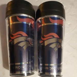 Pair (2) DENVER BRONCOS   travel mugs NEW.  14 oz.  - Picture 1 of 5