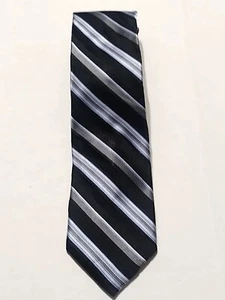 DKNY Black, Silver and Blue Diagonal Stripe Necktie - Picture 1 of 4