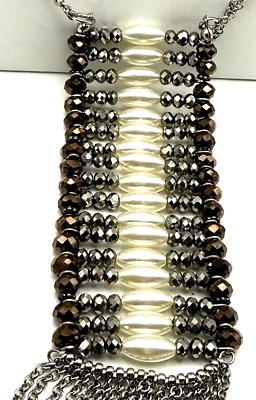 NWT Chico's 46" 'Nova Ladder' Silver Tone Beaded Tassel Pendant Necklace - Image 1 of 4