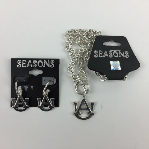 Auburn Tigers Logo Set Earrings And Necklace Color Silver Costume Jewelry Cover