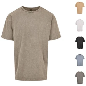 Mens Oversized T Shirt Short Sleeve Crew Neck Acid Washed Thick Heavy Cotton Tee - Picture 1 of 25