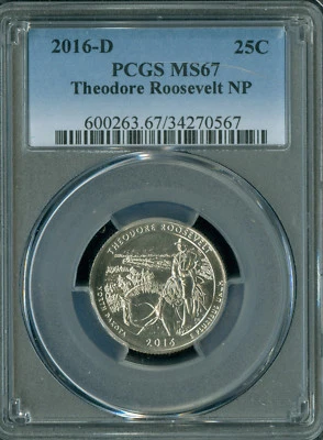 2016 D THEODORE ROOSEVELT QUARTER PCGS MS67 2ND FINEST GRADE .  - Image 1 of 2