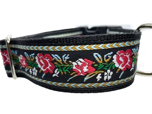 Embroidered Rose Dog Collar 1.5 inch Width Adjustable - Picture 1 of 7