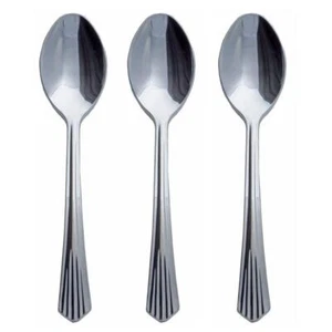 7" Silver PLASTIC SPOONS Party Wedding Catering Disposable Desserts Birthday - Picture 1 of 19