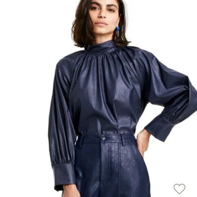 Top manga larga RACHEL COMEY x Target nuevo con etiquetas azul marino imitación cuero lazo trasero talla XXS Foto 1 de 4