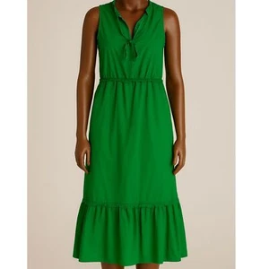 J. Crew Tie-front Midi Dress Green Cotton size 2 - Picture 1 of 7