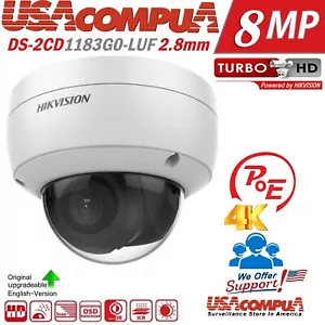 Hikvision 4K 8MP PoE Dome DS-2CD1183G0-LUF AcuSense POE MIC IR IP Camera EXIR - Picture 1 of 6