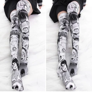 Women Anime Ahegao Printed Expression Stockings Lolita Overknee Socks Japanese - Picture 1 of 12