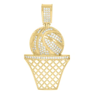 10kt Gold Two-Tone Cubic-Zirconia Basket Ball Sports Charm Pendant - Picture 1 of 1