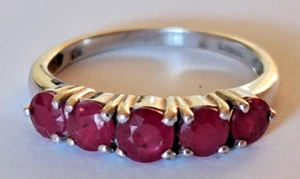 9ct White Gold 5 stone Ruby Ring - Size K1/2. VGC - Picture 1 of 9