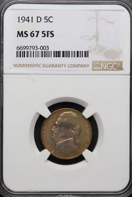 1941 D Jefferson Nickel NGC MS67 5FS Full Steps Toned *DoubleJCoins* JL1100-22 - Image 1 of 2