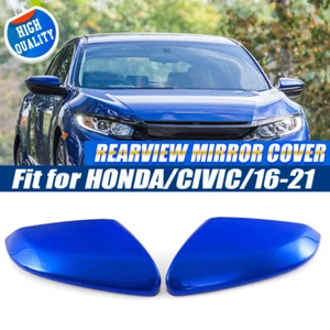 FOR 2016-2021 HONDA CIVIC BLUE SIDE REAR VIEW MIRROR REPLACEMENT COVER CAPS PAIR - Picture 1 of 9