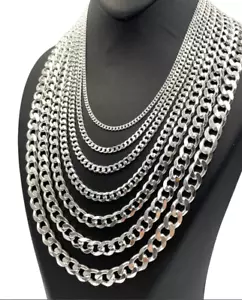Collar de plata esterlina 925 con cadena de bordillo cubano de plata esterlina 925 - TODOS los tamaños - Imagen 1 de 41
