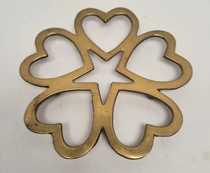 Vintage 80er 90er massiv Messing Herz Sternform Küche Untersetzer Blumentopf Ständer 6" - Bild 1 von 2