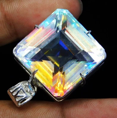 Zertifizierter 95,80 ct natürlicher mystischer Topas Asscher 925 massiver Sil... - Bild 1 von 4