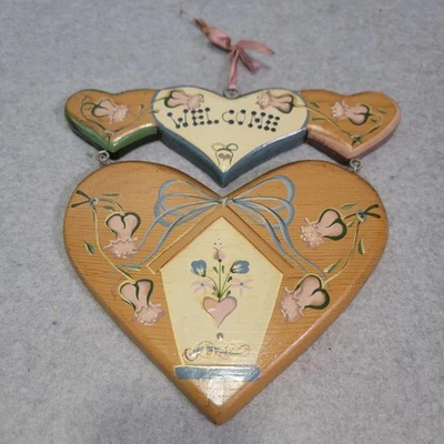 VTG Hand Painted Wooden Welcome Friends Wall Hanging Plaque Sign Artist Signed - Image 1 of 4