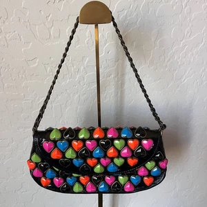 Vintage Betsey Johnson Y2K Rainbow Candy Heart Leder Handtasche Clutch schwer - Bild 1 von 7