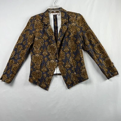 LOGO by Lori Goldstein Blazer Womens Small Ponte Navy Gold Stretch Career - Image 1 of 4