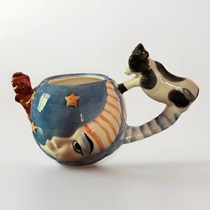 HEY DIDDLE DIDDLE -Cow/Moon-Dept 56-VTG -Hand Painted Ceramic Tea Pot & ONE CUP - Picture 1 of 6