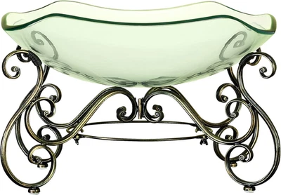 Glass Kitchen Serving Bowl with Gold Metal Scroll Base, 21" X 16" X 14", Clear - Image 1 of 4