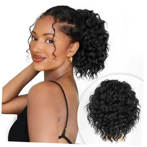 Wavy Curly Ponytail Extension, 8" Drawstring Ponytail for Women 8 Inch Black - Picture 1 of 7