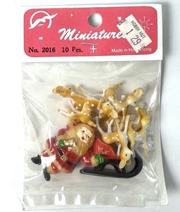 Vintage Christmas Santa Sleigh Miniature Reindeer Holiday Craft Decor Set 10 NEW - Picture 1 of 7