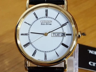Mens Classic Gents Gold Citizen Eco-Drive BM824208A Black Leather Day Date Watch - image 1 of 4