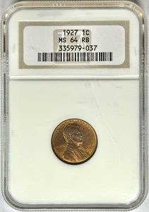 1927-P 1c NGC MS64RB Lincoln Wheat Cent Business Strike Red Brown Philadelphia - Picture 1 of 2