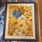 Vtg Rare 70s Paragon Completed Crewel Embroidery MOD Flower Power Daisies