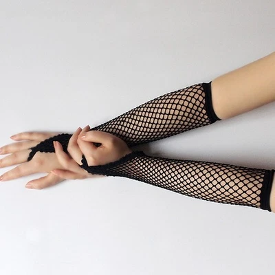 ❤️US Women Long Fishnet Gloves Fingerless Loop Gothic Steampunk Haft Arm Length - Image 1 of 4