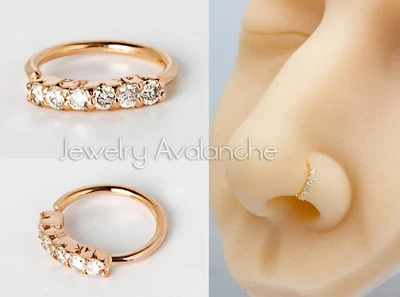 Joyería Anillo Aro Nariz Oro 20G 14K Oro Avalancha con Diamantes, 6mm Nariz Abierta Girada Foto 1 de 4