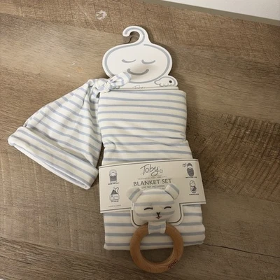 Новый Toby пеленки Baby мальчика одеяло 30 X 40 надежном, Beanie и погремушка ~ 3 изделия комплект - Изображение 1 из 4