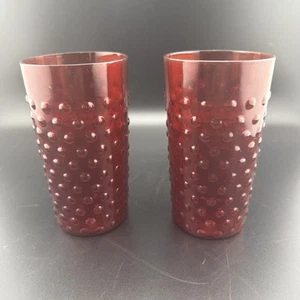 2 vasos vintage de vidrio rojo rubí Hobnail Anchor Hocking años 30 4,75" 8 oz - Imagen 1 de 7