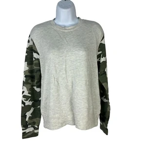 Monrow Womens Size XS Gray Sweatshirt With Camouflage Sleeves - Picture 1 of 6