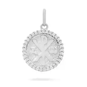 White Gold Chi Rho Medal With Cubic Zirconia Frame and Mater Ecclesiae in the Ba - Picture 1 of 3