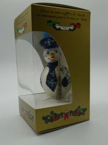 Pupazzo di neve vetro decorazione natalizia Italia Gilardoni Fausto scopa cappello cravatta blu - Foto 1 di 5
