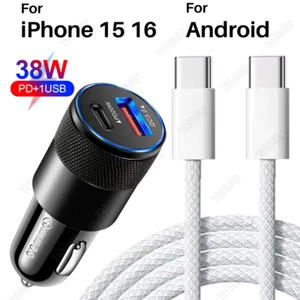 QC PD 38W Fast Car Charger For iPhone 15 16 iPad Pro Samsung USB-C Type C Cable - Picture 1 of 17