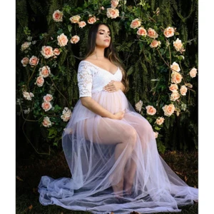 Pregnant Women Dress Maternity Short Sleeve Lace Sexy Gown Skirt For Photo Shoot - Picture 1 of 10